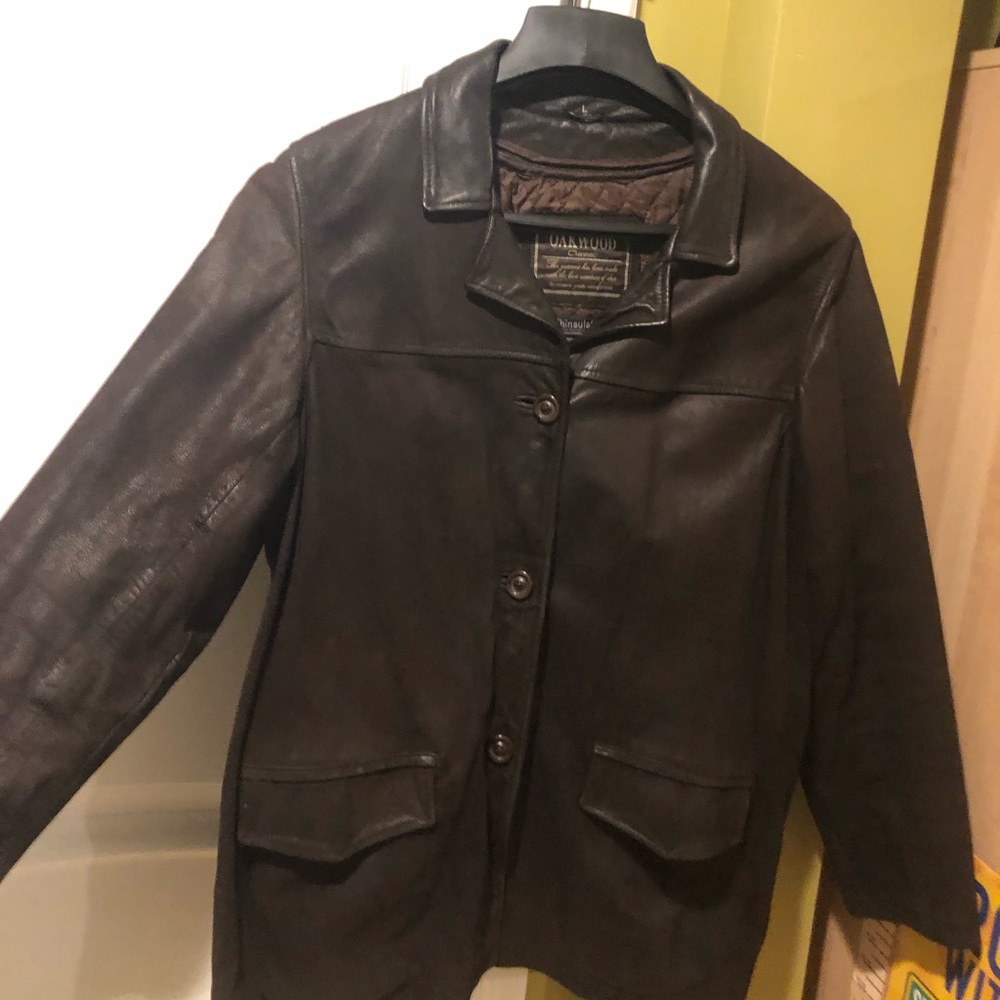 Brown leather coat